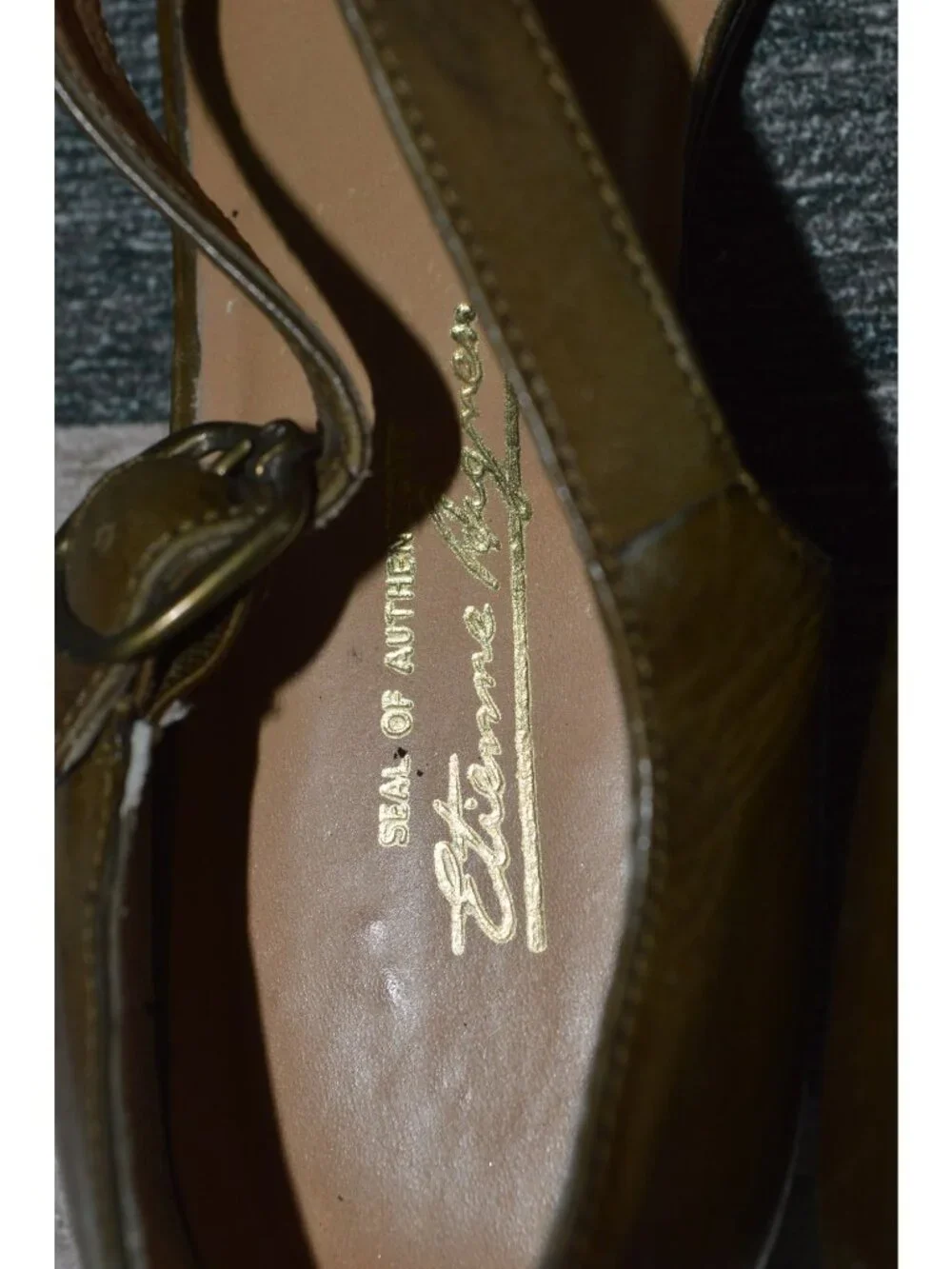 Vintage 80s Etienne Aigner Carol Olive Leather Sandals Women's Size 6.5 Boho